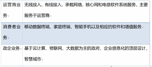 表1 中興通訊主營業(yè)務(wù)分類