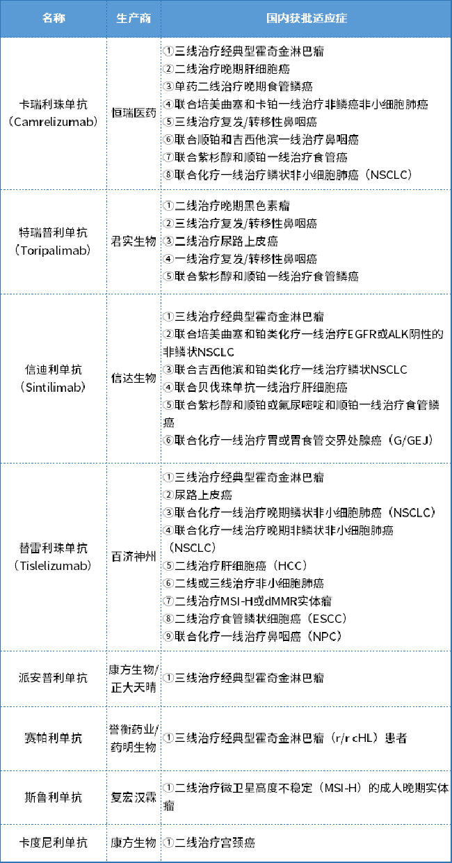 表2 國產PD-1單抗/雙抗